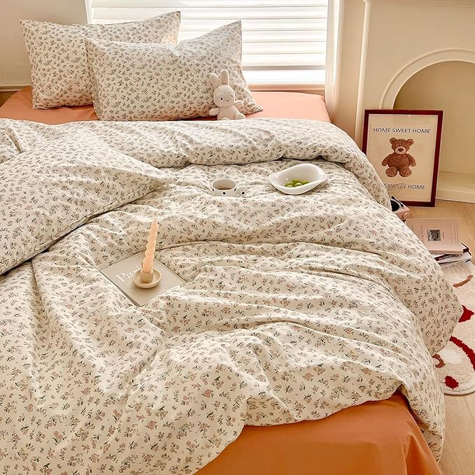 LifeTB Pink Floral Comforter Set Queen Vintage Flower Botanical Comforter Queen Fluffy Soft Cozy Aesthetic Floral Bedding Set Lightweight French Style Cute Flower Comforter Set for All Seasons