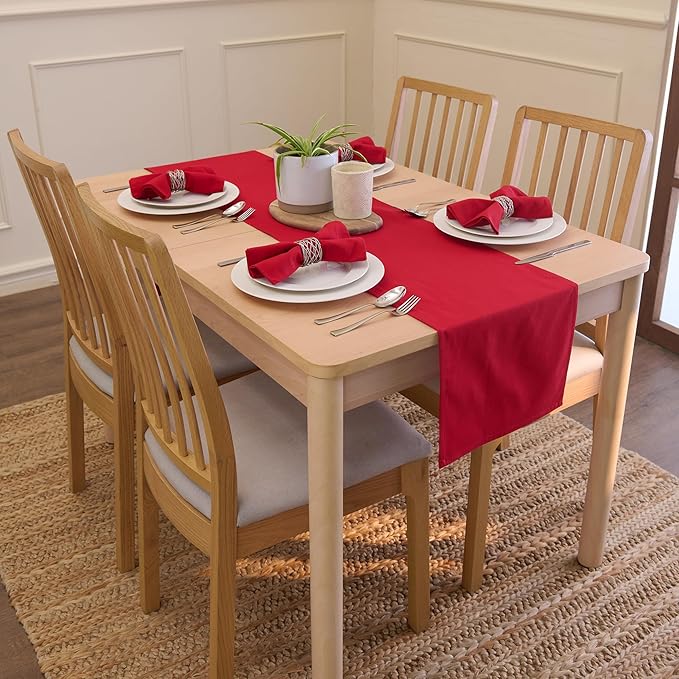 Encasa XO Table Runner 13"x72" Long | Cotton Canvas Fabric | Deep Red Solid Color | Machine Washable & Durable