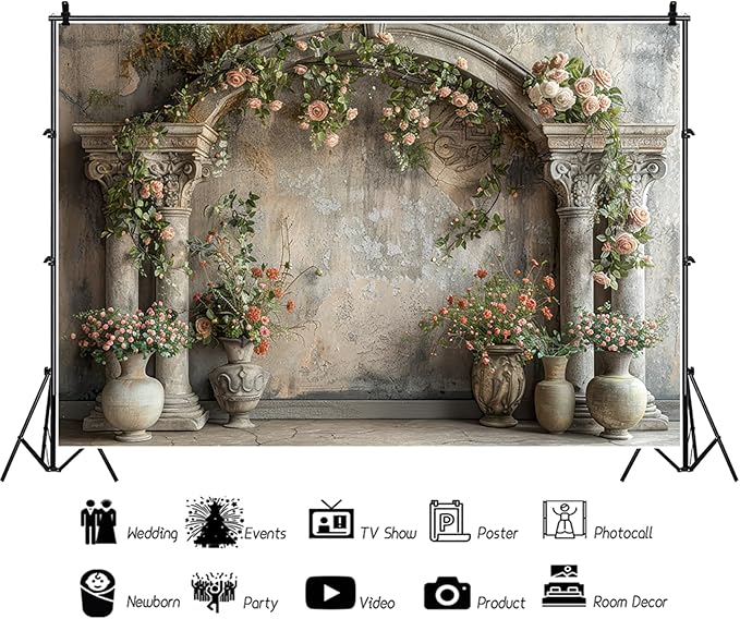 Baocicco 7x5ft Wedding Flowers Wall Backdrop Photography Vintage European Palace Victoria Wall Floral Background for Baby Shower Newborn Birthday Party Decorations Photo Booth Girl Women Portrait