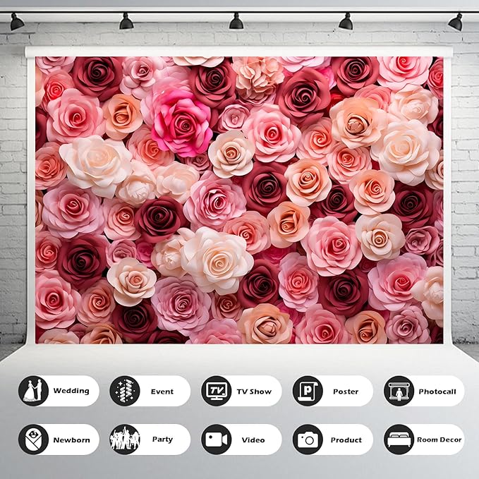 Pink and White Roses Background for Wedding Ceremony or Valentine's Day Flowers Wall Photography Backdrop Anniversary Birthday Wedding Baby Shower Background Children Adults Studio Prop 15x10ft