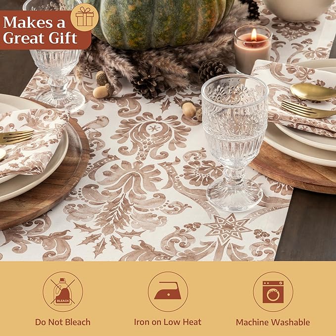 Maison d' Hermine Table Runner 100% Cotton Double Layer Table Runners 108 inches Long for Thanksgiving Christmas Decorations Home Kitchen Dining Party Wedding (Allure, 14.5" x 108")