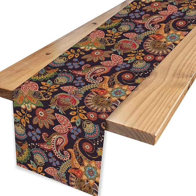 Paisley Table Runner, Rustic Vintage Farmhouse Abstract Boho Floral Leaf Print Table Decor for Home Kitchen Dining Patio Holiday Party Indoor Outdoor Table Decorations 13x36 inch