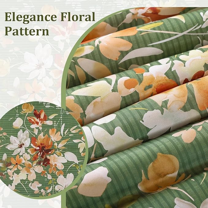 Dobuyly Queen Comforter Set, 7 Pieces Green Floral Comforter Set, Bed in a Bag Queen with Botanical Flowers Pattern, All Season Farmhouse Queen Size Bedding Set with Sheets, Pillowcases & Shams