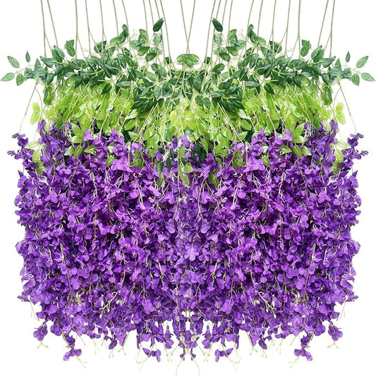 Artificial Flowers Hanging Flowers, Fake Garland Silk Vines Rattan String Decor for Home Wedding Arch Wall Garden Greenery Bedroom Outdoor Office Party Decoration (36, Purple)