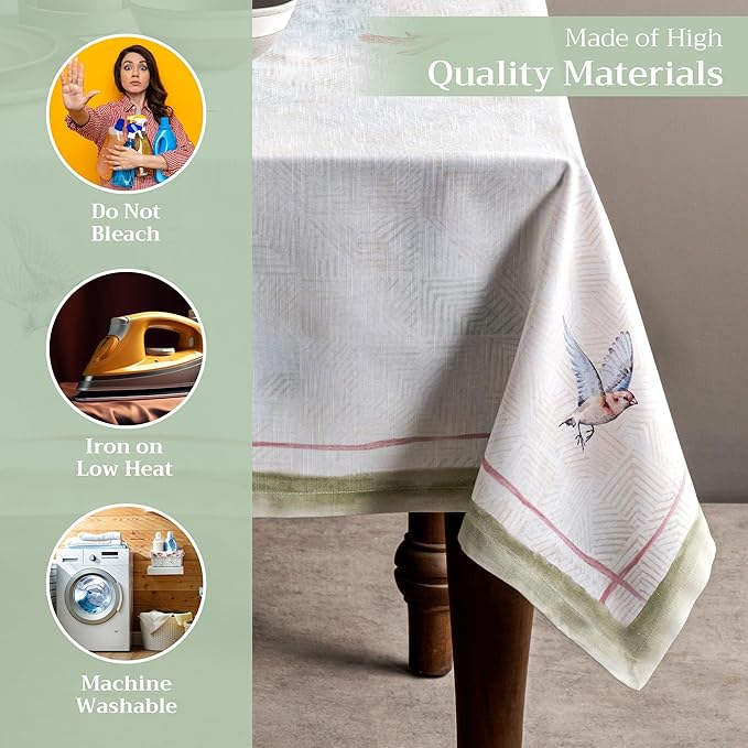 Maison d' Hermine Table Cloth Square Table 100% Cotton 60 x 60 Inches Tablecloth Reusable Decorative Everyday Use for Dining Room, Farmhouse, Home Party, Festive & Wedding Spring Summer - Flying Birds