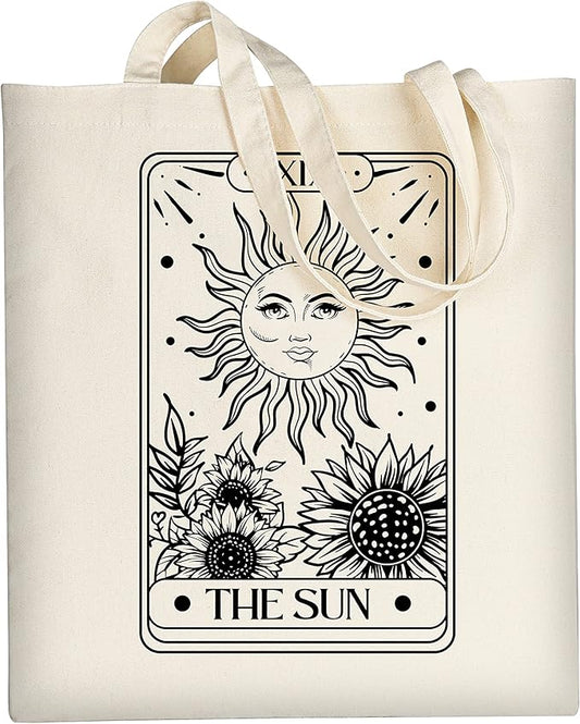 AUSVKAI Canvas Tote Bag Aesthetic for Women, Cute Sun Moon Cotton Totes Bag for Grocery Beach Shopping Gifts