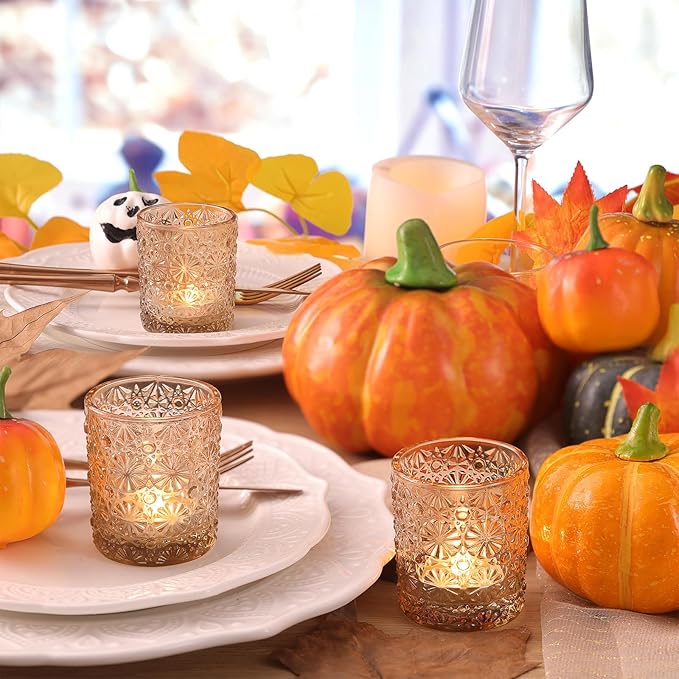 Gold Votive Candle Holder Set of 12, Flower Tea Lights Candles Holders for Wedding Table Centerpieces, Birthday Parties, Anniversary, Bridal Shower and Holiday Decorations