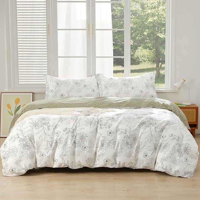 SAPHREAS Sunflower Printed Duvet Cover Set 3pcs King Size Drawing Floral White Bedding Comforter Cover Set 1 Duvet Cover 104"x90" 2 Pillow Shams, Comforter Not Included