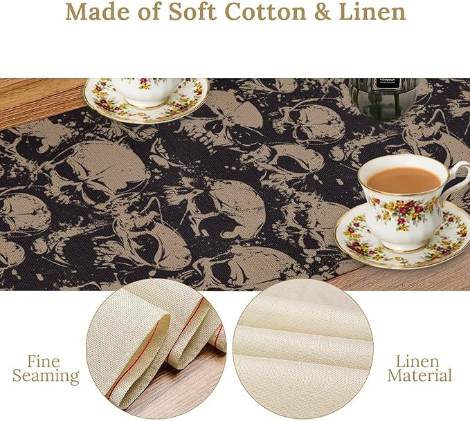 Gothic Table Runner,Dark Skull Pattern Decor Table Runner for Home Kitchen Table Dining Garden Farmhouse Wedding Party Decor 13x36 Inch