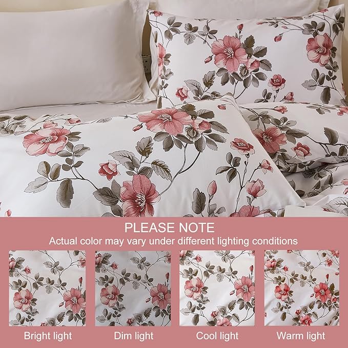 Bedding_Dreamer Floral Comforter Set 100% Cotton Comforter Sets King 3pcs Vintage Boho Cottagecore Floral Bedding Ultra Fluffy Soft Reversible Lightweight All Seasons