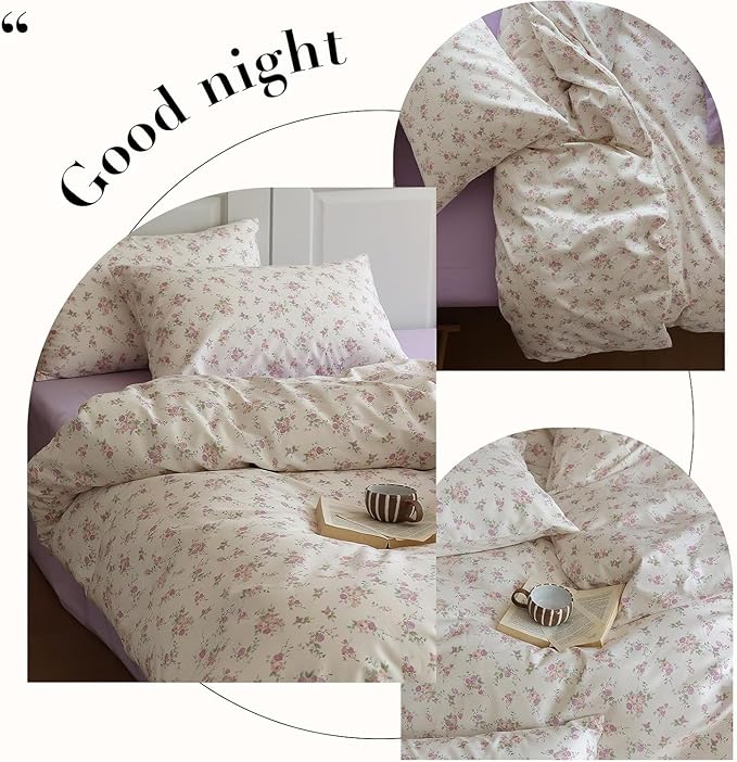 Vintage Garden Floral Comforter Set Full Size Cute Pink Floral Bedding Comforter Soft Fluffy Reversible Botanical Flowers Comforter with 2 Pillowcases Boho Cottagecore Bedding Full Comforter Set