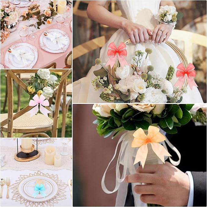 1-1/2 Inch x 50 Yards Sheer Organza Ribbon Chiffon Ribbon for Gift Wedding Flower Bouquet Wrapping Decorations Crafts (Red)