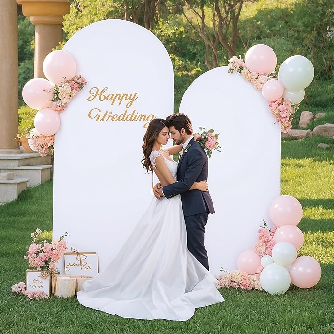 White Arch Backdrop Covers - 7.2FT, 6FT Spandex Fitted Wedding Arch Stand Covers Round Top Chiara Stretchy Arch Backdrop Cover for Christmas Wedding Birthday Party Decoration