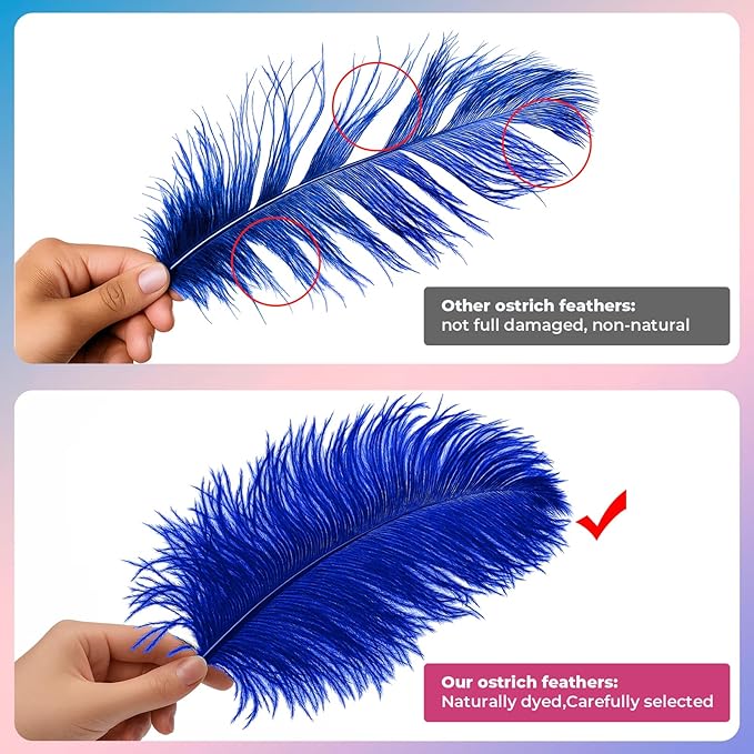 Piokio 20pcs Blue Ostrich Feathers 10-12 inch (25-30cm) Bulk Feathers for Decoration and DIY Clothing and DIY Clothes Decoration, Gatsby Decorations