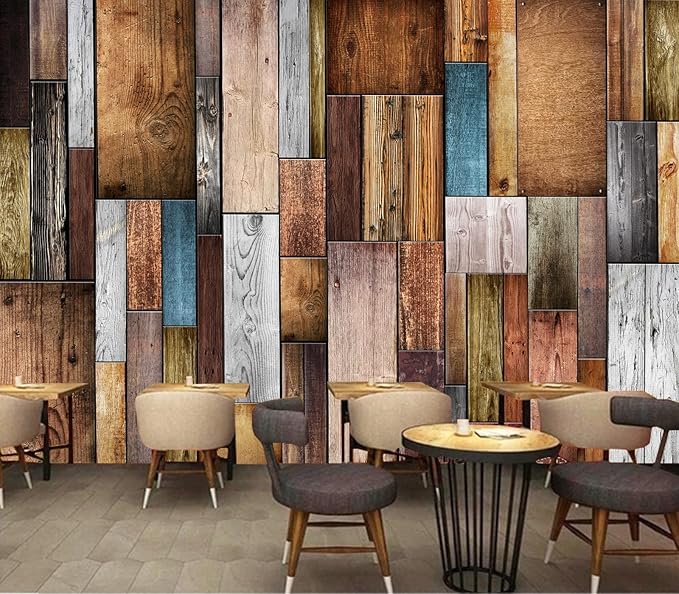 Eierme-Vintage Color of Old Wooden Wall Background Texture Mural Wallpaper Peel and Stick 137" x 102"