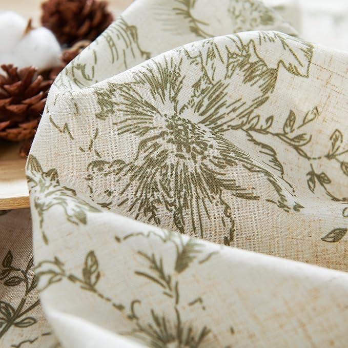 jinachan Linen Blend Floral Curtains for Living Room 63 Inch Length Christmas Sage Green Printed Curtain Rod Pocket Back Tab Farmhouse Peony Flower Patterned Drapes Bedroom Curtains Set 2 Panels