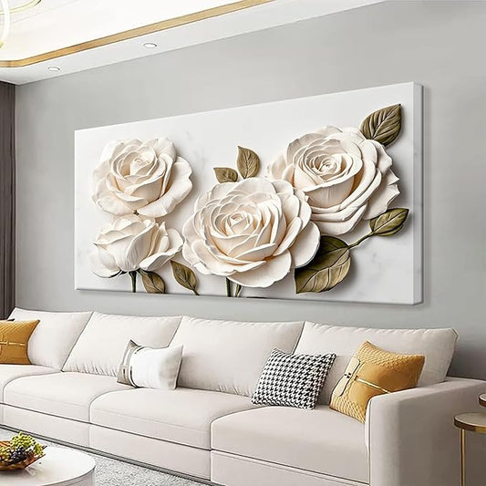 Suconvng Canvas Art Wall Decor Floral Wall Art For Living Room Modern Canvas Wall Decor Prints Pictures For Wall White Flower Wall Art For Hotel Home Artwork 24x48 Inch