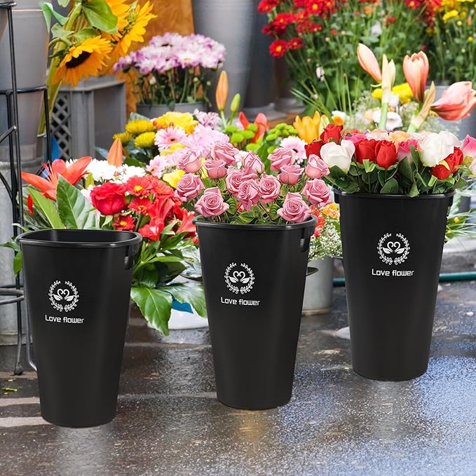 4-Pack 16 Inch Plastic Flower Buckets for Flower Bar, Plastic Vases Flower Display Buckets, Black