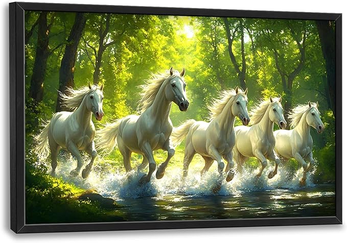 Forest Horses Large Decor Wall Art Framed Pictures for Living Room, Running Horse Oversized Canvas Print Painting Modern Extra Large Framed Artwork for Bedroom Office Home Decor 36"x24"