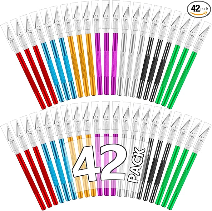 42 Pack Exacto Knife Set, Precision Craft Hobby Knife, Art Knife, Exacto Knives for Cutting, Carving, Trimming, Scrapbooking, DIY (Multicolor)