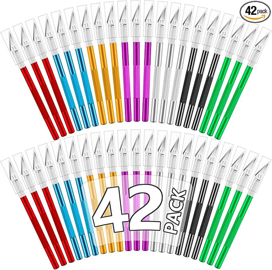 42 Pack Exacto Knife Set, Precision Craft Hobby Knife, Art Knife, Exacto Knives for Cutting, Carving, Trimming, Scrapbooking, DIY (Multicolor)