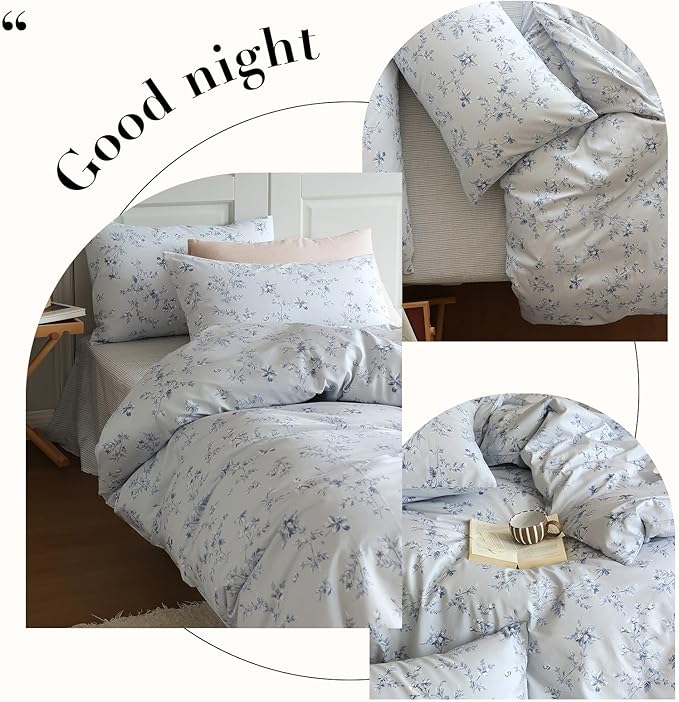HighBuy Vintage Floral King Duvet Cover Blue Floral Duvet Cover 100% Cotton Garden Boho Flower Comforter Cover King Luxury Girls Bedding Set King Chic Flower Cottagecore Bedding Set for Men Women