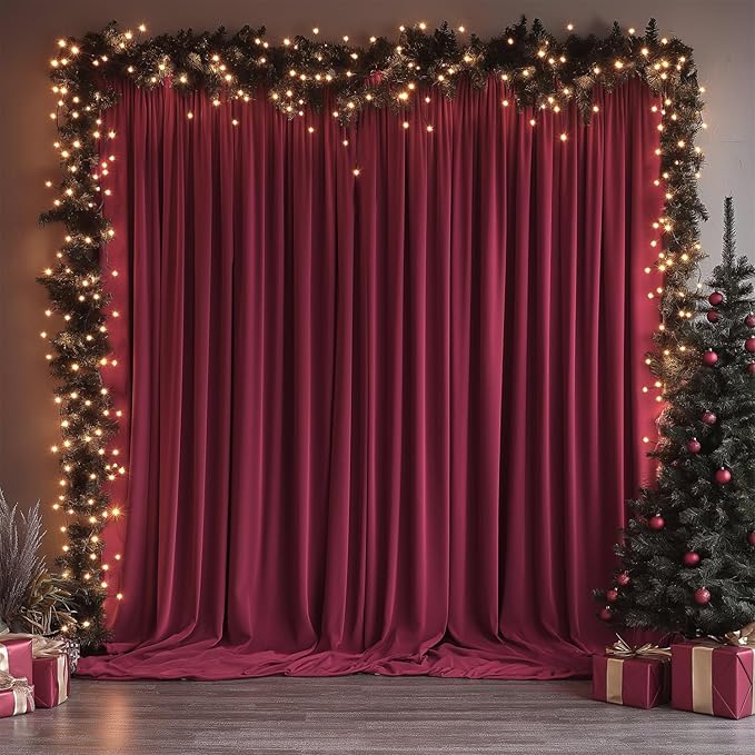 20x10ft Wrinkle Free ‌Burgundy Backdrop Curtain for Parties Soft Fabric Drapes Wedding ‌Curtain Backdrop for Birthday Party Decorations Background for Photography 5x10ft, 4 Panels