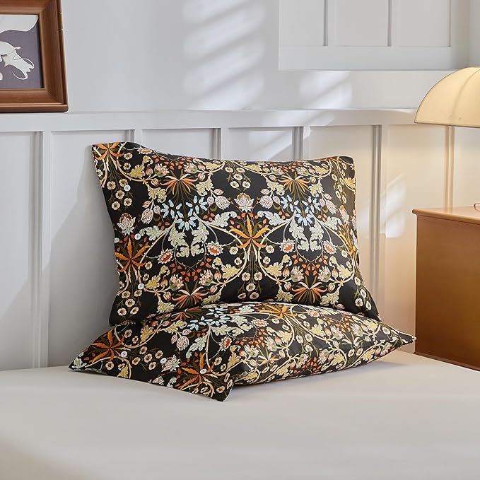 mixinni Vintage Floral Duvet Cover Queen Size Farmhouse Boho Duvet Cover Set Cotton Percale Flowers Pattern Printed Bedding Set with 2 Pillowcases Perfect for Him and Her-Queen Size