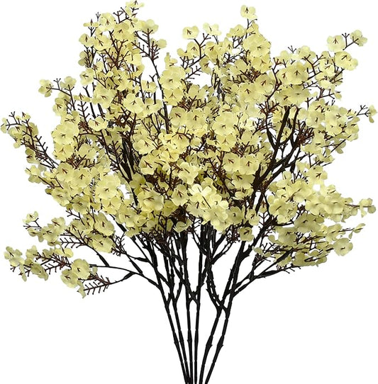 Mandy's Light Yellow Artificial Baby’s Breath European Flowers 6 Bundles Silk Gypsophila with Bendable Stems for Fall Thanksgiving & Christmas Centerpiece Wedding Decor and Table Arrangements