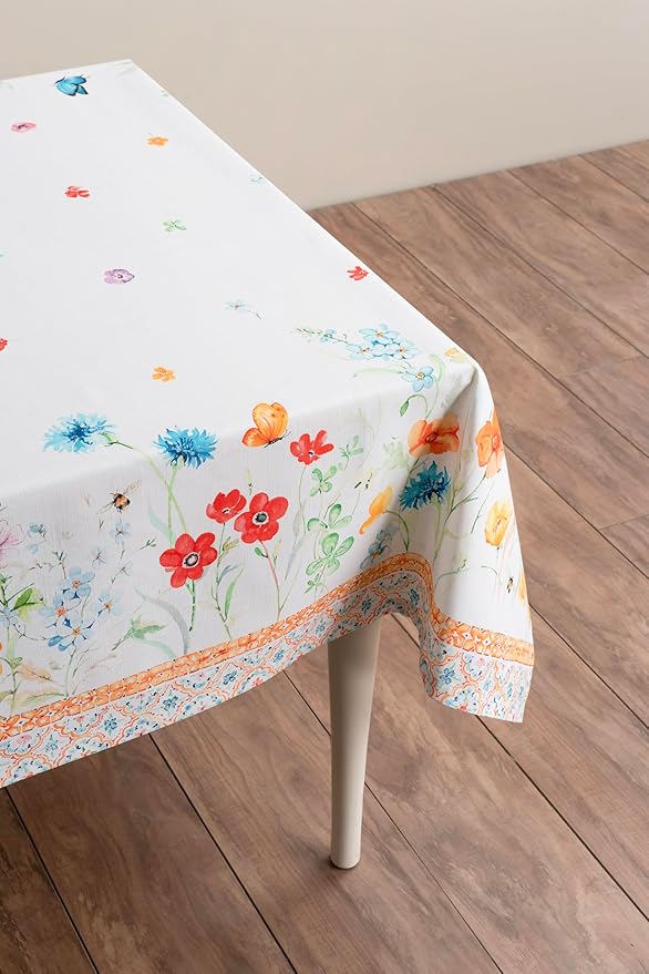 Maison d' Hermine Table Cloth Rectangle Table 100% Cotton 70 x 120 Inches Tablecloth Reusable Decorative for Dining Room, Farmhouse, Home, Party, Festive & Wedding Spring Summer - Summer Whisper