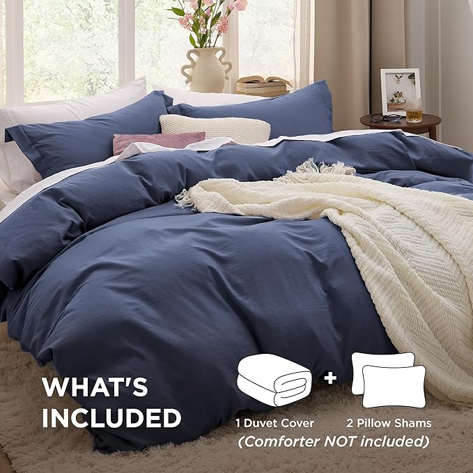Bedsure Navy Duvet Covers Queen Size - Washed Duvet Cover, Soft Queen Duvet Cover Set 3 Pieces with Zipper Closure, 1 Duvet Cover 90x90 inches and 2 Pillow Shams