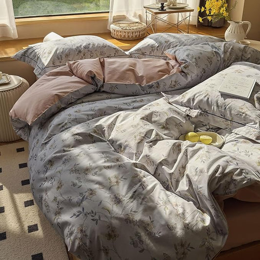 AOJIM Colorful Floral and Butterfly Pattern Duvet Cover Set for Girls Women, Comfy Cotton Comforter Cover Set 3pcs, 1 AB Sided Quilt Cover Full Size and 2 Matching Pillowcases for Room Decor, No Quilt