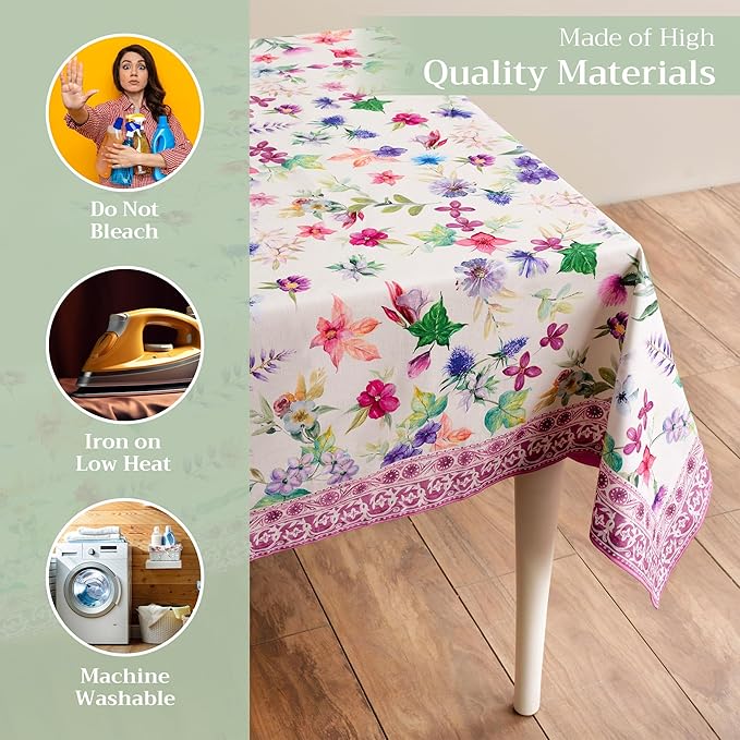 Maison d' Hermine Table Cloth Square Table 100% Cotton 54 x 54 Inches Tablecloth Reusable Decorative Everyday Use for Dining Room, Farmhouse, Home, Party, Festive & Wedding Spring Summer - Chardon