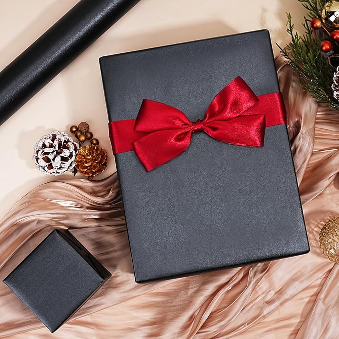 LaRibbons Black Wrapping Paper, Mini Roll-17 Inch x 33 Feet, Solid Color Pearly-Lustre Christmas Gift Wrap Paper Rolls, Perfect for Holiday, Wedding, Valentine's Day, Birthday