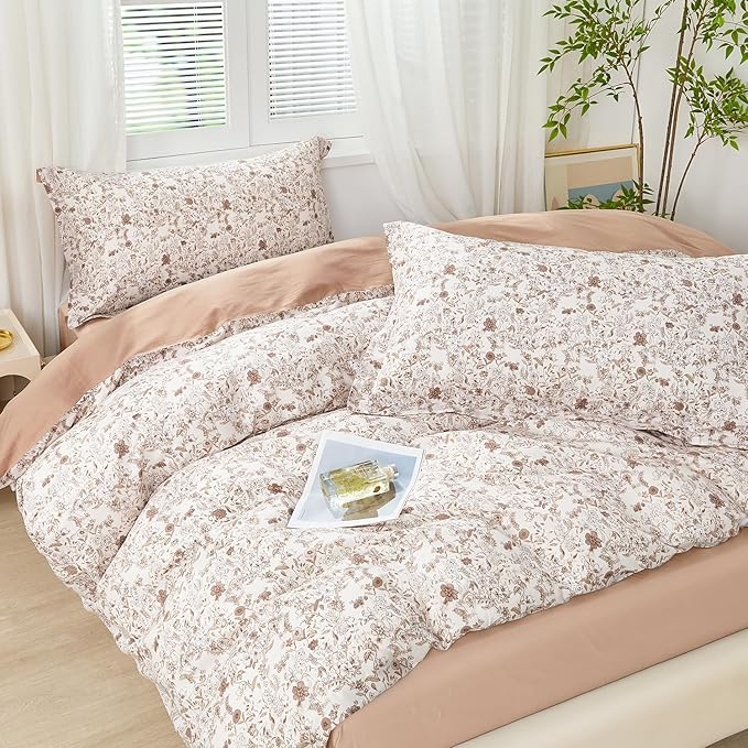 SAPHREAS Boho Floral Duvet Cover Set 3pcs Vintage Floral Botanical Bedding Comforter Cover Set 100% Cotton Ultra Soft 1 Duvet Cover 90"x80" 2 Pillow Shams, Comforter Not Included