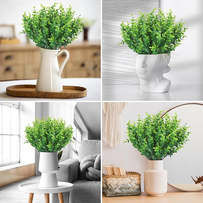 AGIRL 24 Bundles Fake Plants Greenery Stems,Artificial Plants for Outdoor,No Fade Faux Plastic Plants for Hanging Indoor,St Patricks Day Decoration Garden Porch Window Box Home Wedding Farmhouse