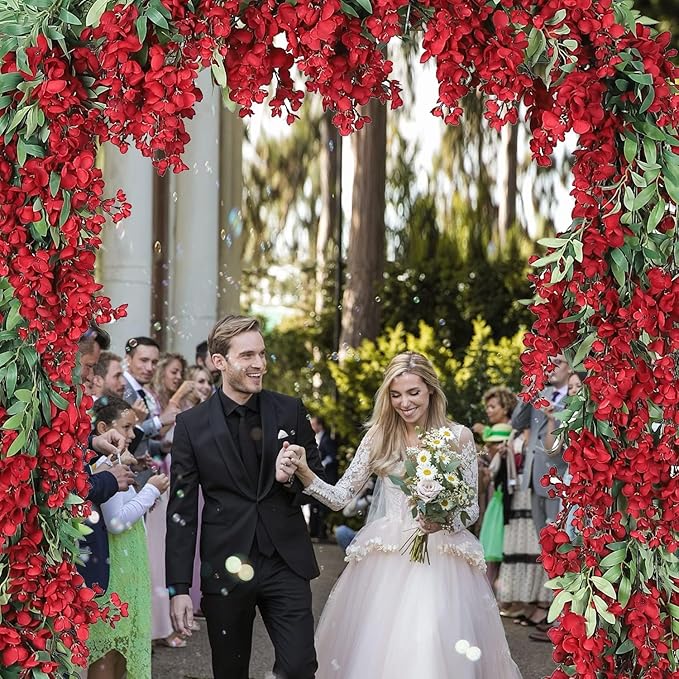 Duovlo 4Pcs 6.6Ft/Piece Imitation Silk Wisteria Garland Hanging Flower Vine for Home Outdoor Garden Ceremony Wedding Arch Floral Decor (Red)