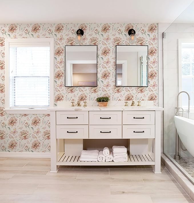 Safiyya Peel and Stick Wallpaper Floral Contact Paper for Cabinets and Drawers Modern Wall Paper Pink Peony Self Adhesive Removable Wallpaper for Bedroom Vinyl Rolls 78.7''×17.3"