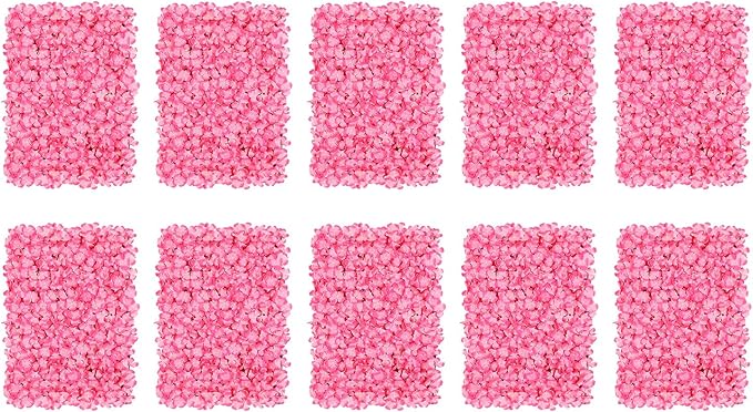 10 PCS Flower Wall Panel 24" x 16" Artificial Flowers Wall Decoration Decorative Hydrangea Flower Panels Walls for Home Party Wedding Christmas Festival Photo Backgdrop Decor (10 PCS, Pink)