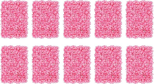 Flower Wall Panels, 10Pcs Artificial Flower Wall 3D Flower Wall Backdrop Pink Silk Rose Floral Decorative Faux Flower Wall Background for Wedding Home (Pink,15.7 * 23.6 in)