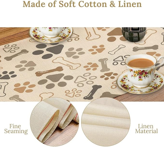 Dog Paw Table Runner,Kids Teens Cute Pet Animal Footprint Theme Pattern Print Tablecloth Burlap for Hotel Indoors Outdoor Dining Room Kitchen Home Decor,W13X L70 in