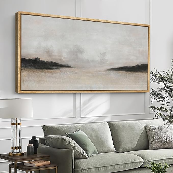 SIGNFORD Extra Large Framed Canvas Print Wall Art Misty Forest Landscape Tranquil Nature Scene Illustrations Modern Art Relax/Calm Warm for Living Room, Bedroom, Office - 60"x30"