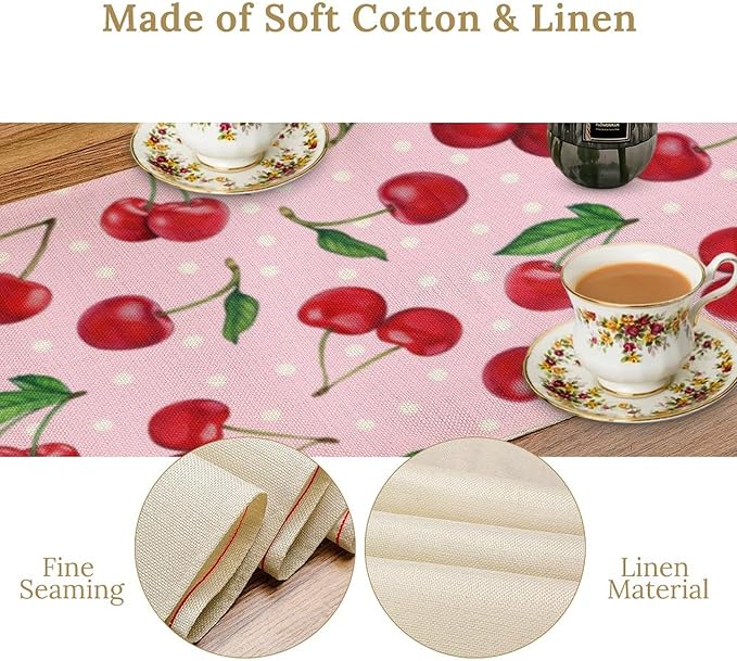 Red Cherry Table Runner,Spring Summer Fruit Tropical Birthday Party Decorations Dining Room Home Kitchen Table Decor 13 x 90Inch