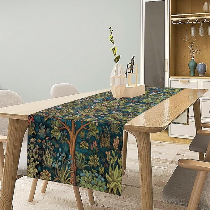 William Morris Floral Table Runner, Vintage Green Botanical Printed Table Runner for Home Kitchen Dining Table Decoration,13x108 Inch