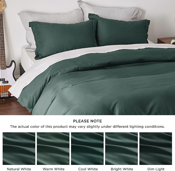 Bedsure Duvet Cover King Size - Soft Double Brushed Bedding Set for Kids & Adults, Zipper Closure, 3 Pieces, Includes 1 Duvet Cover (104"x90") & 2 Pillow Shams, NO Comforter, Forest Green