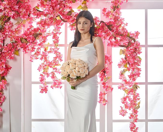 Rose Artificial Flower 28pcs Realistic Faux Silk Roses Fake Flowers Bouquets Arrangements Decor for Wedding Spring Mother's Day, Home Table Decorations, Champagne Flower