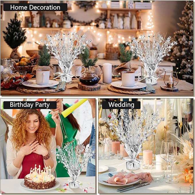 Crowye 3 Pieces Metallic Foil Spray Centerpiece Christmas Party Star Table Decoration Burst Centerpieces Fall Table Decor for Birthday New Year 2026 Party Holiday(Silver)