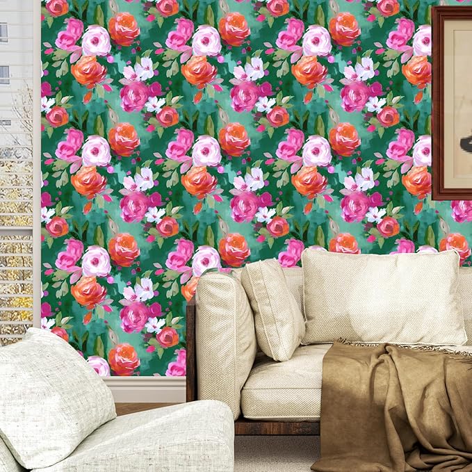 Green Bright Wallpaper Peel and Stick Colorful Contact Paper Watercolor Wall Paper for Beedroom Bathroom Accent Wall Closet Removable Modern Renter Friendly 17.5 x 118In