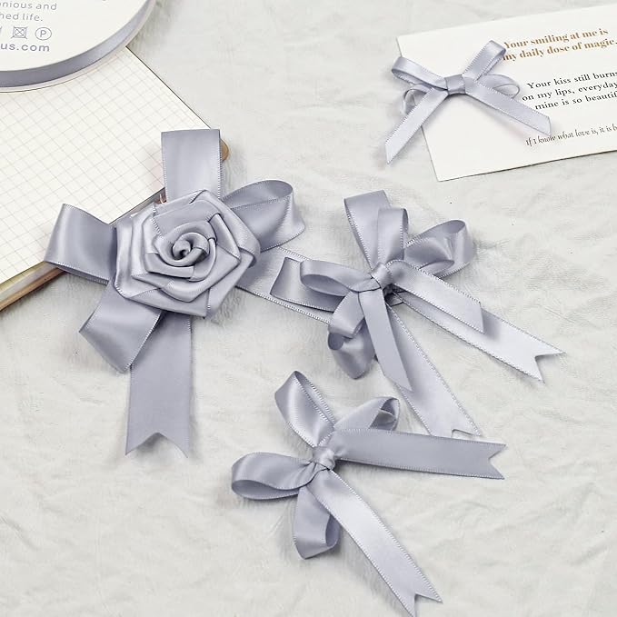Gray Satin Ribbon, Double Faced 1/4 Inch X 25 Yards Gray Ribbon, Premium Satin Ribbon for Gift Wrapping, Crafts, Hair Bow Making, Sewing, Flower Bouquet, Wedding Party Decor