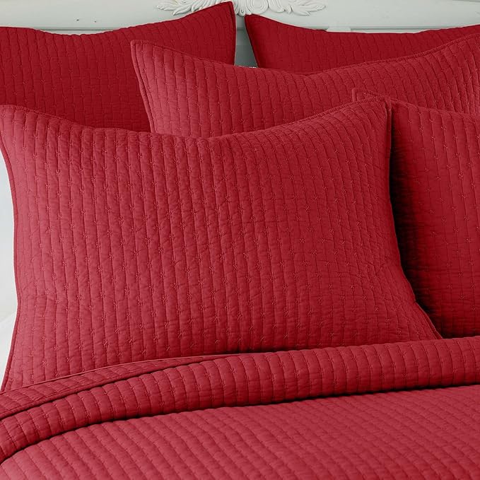 Levtex Home Cross Stitch Reversible Full/Queen Quilt Set (88x92in) with 2 Pillow Shams (26x20in) - Stitch Texture - Chile Red - Cotton Full/Queen Size Quilt Bedding Set - Lightweight, Soft, Pre-Washed